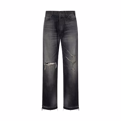 CELINE SS24 Black Low-Rise Distressed Button-Fly Jeans. 2N785247Y-06CK