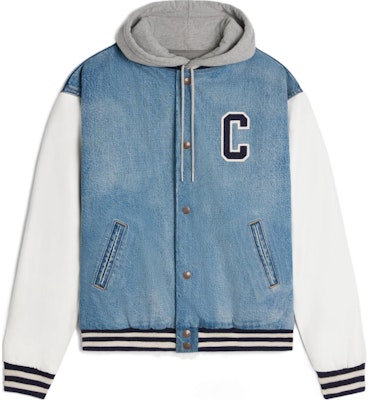 CELINE SS24 Blue Striped Letter Patch Hooded Jacket. 2Q937034S-09PI Buy CELINE SS24 Blue Striped Letter Patch Hooded Jacket. 2Q937034S-09PI