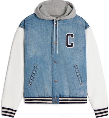 CELINE SS24 Blue Striped Letter Patch Hooded Jacket. 2Q937034S-09PI Order CELINE SS24 Blue Striped Letter Patch Hooded Jacket. 2Q937034S-09PI