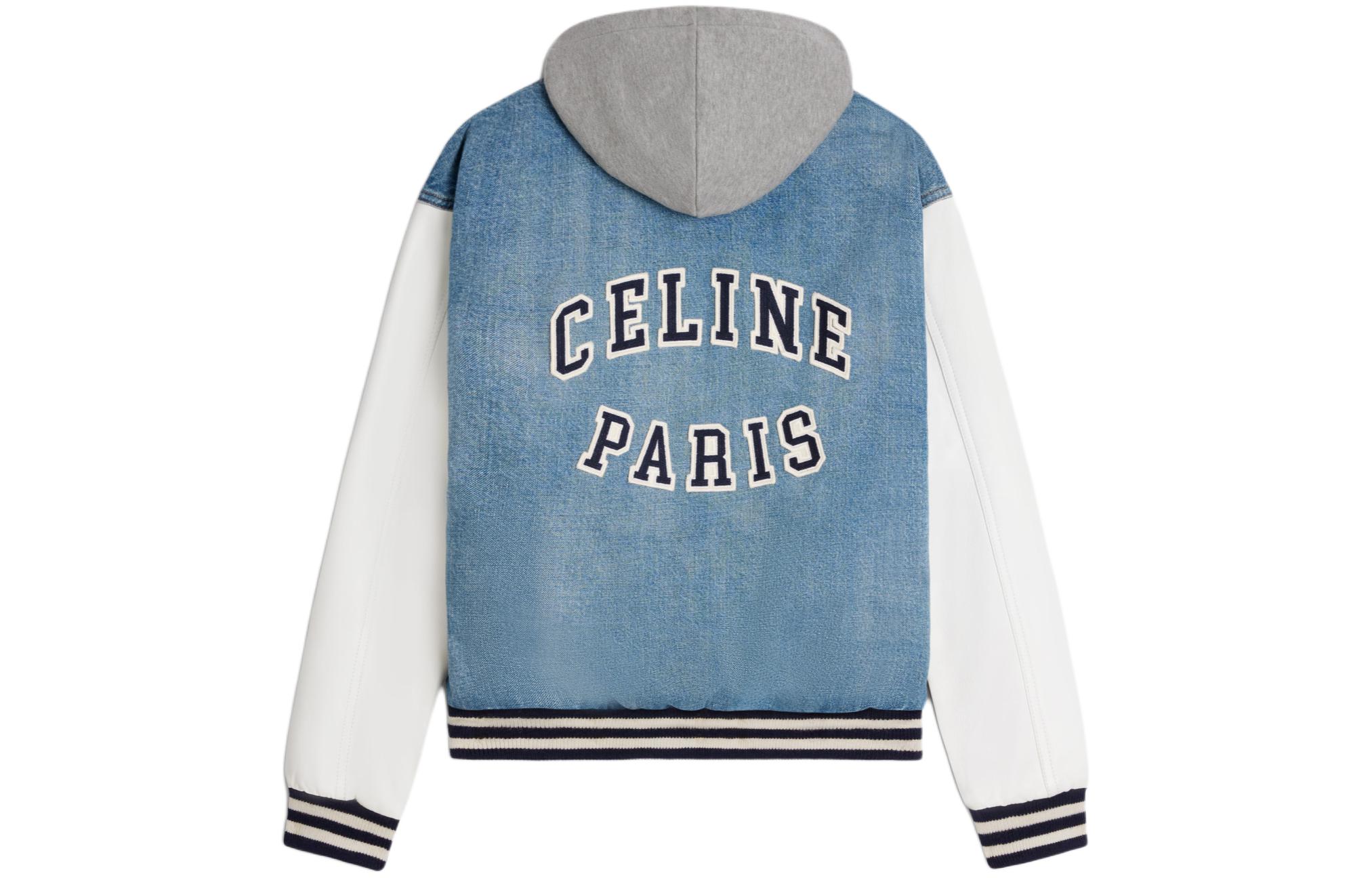 Lookbook CELINE SS24  Blue Striped Letter Patch Hooded Jacket. 2Q937034S-09PI