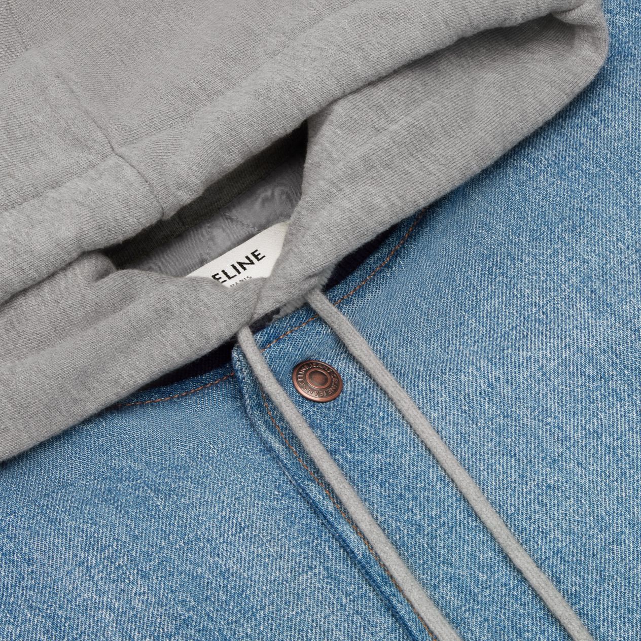 Purchase CELINE SS24  Blue Striped Letter Patch Hooded Jacket. 2Q937034S-09PI