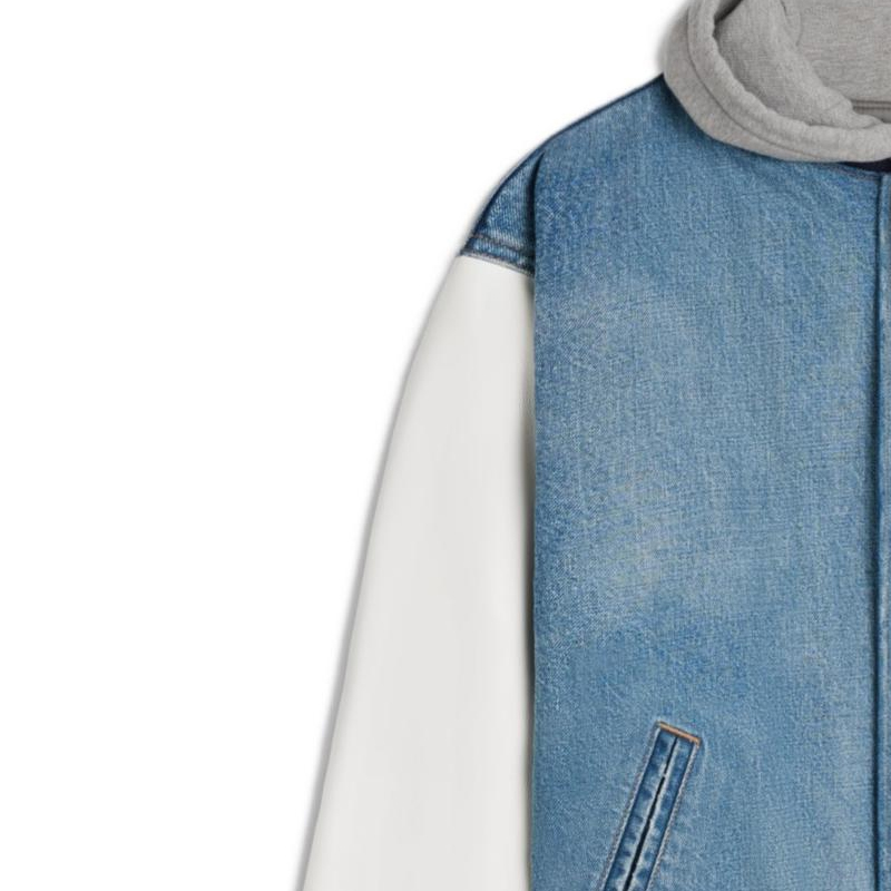 Details for CELINE SS24  Blue Striped Letter Patch Hooded Jacket. 2Q937034S-09PI