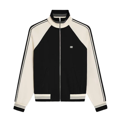 CELINE SS24 Colorblock High Neck Raglan Zip Sweatshirt - Black 2Y14H121O-38EC
