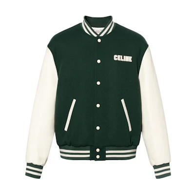 CELINE SS24 Green Striped Logo Patch Single-Breasted Jacket. 2W40C896C-30GN