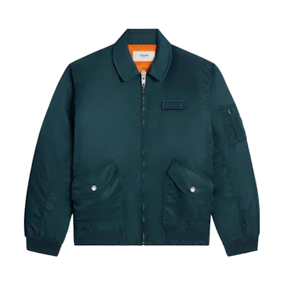 CELINE SS24 Grey-Blue Logo Patch Bomber Jacket 2W83A396E-07BP