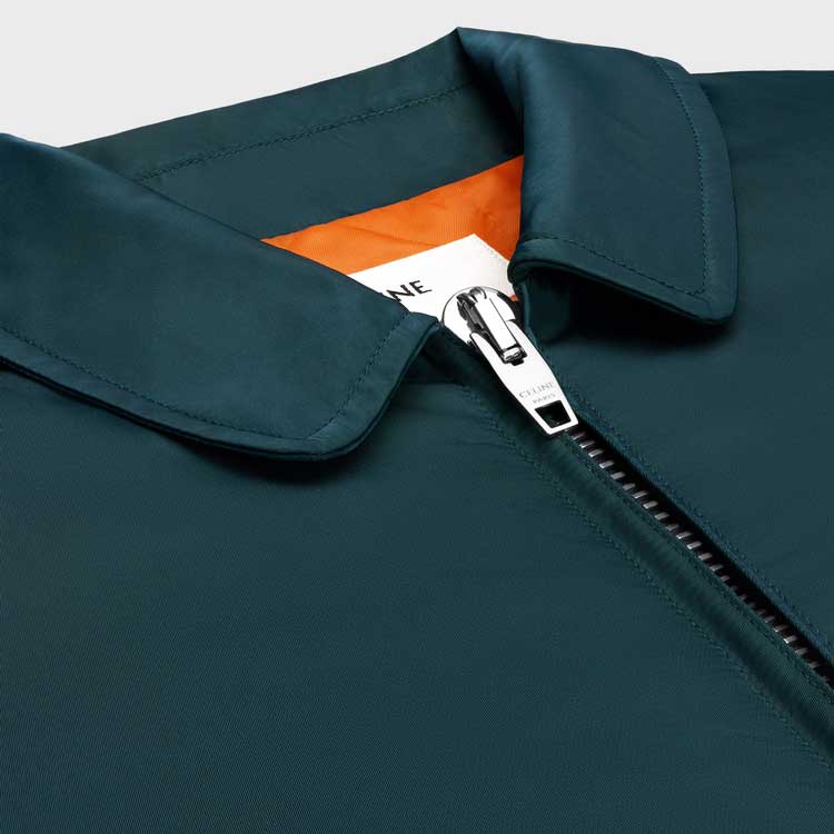 Sizing CELINE SS24 Jaket Bomber Logo Patch Kelabu-Biru 2W83A396E-07BP