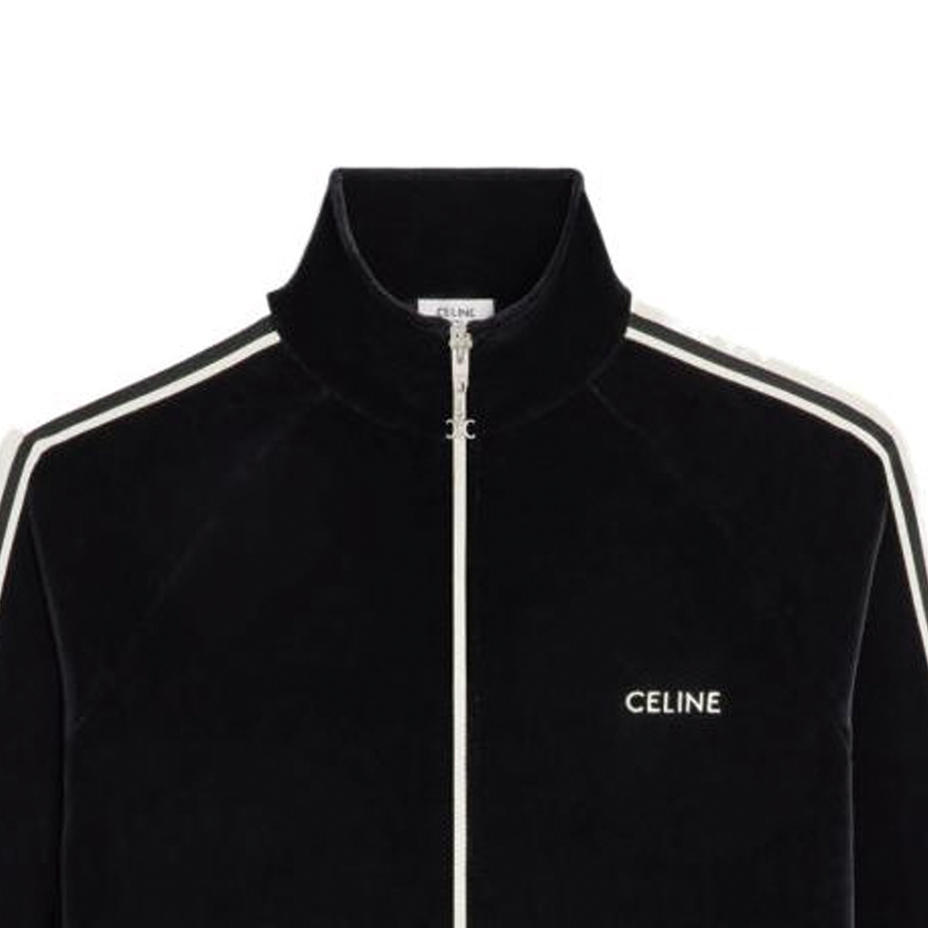 Shop CELINE SS24 高領Logo拉鍊外套 黑色 2Y33G748Q-38AW