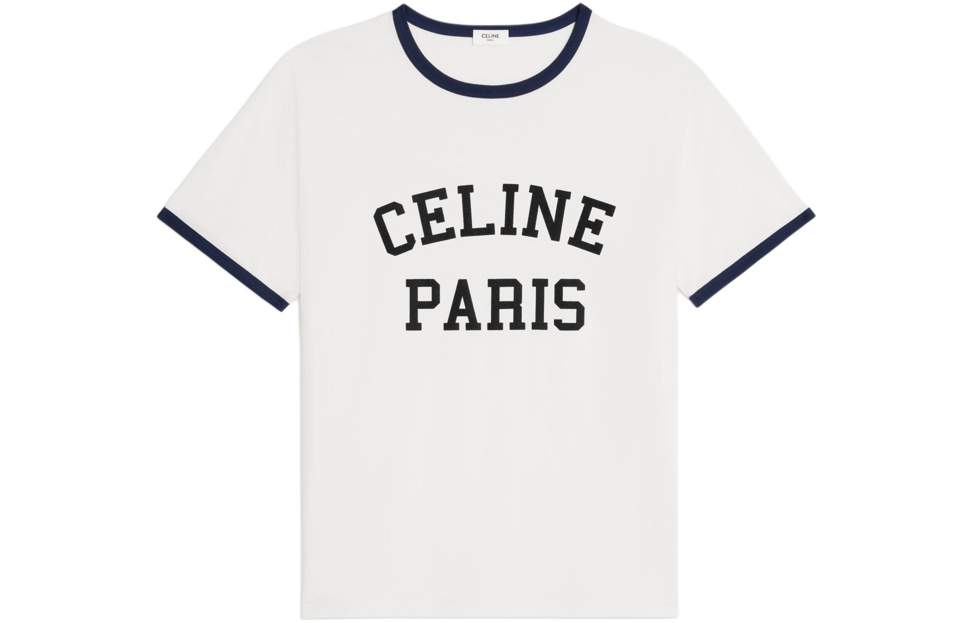 CELINE SS24  Logo Print White Short Sleeve T-Shirt Fluorescent White 2X45M671Q-01NB