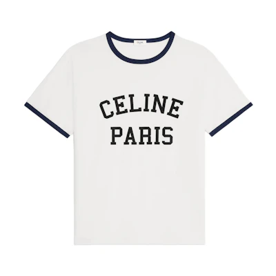 CELINE SS24 Logo Print White Short Sleeve T-Shirt Fluorescent White 2X45M671Q-01NB