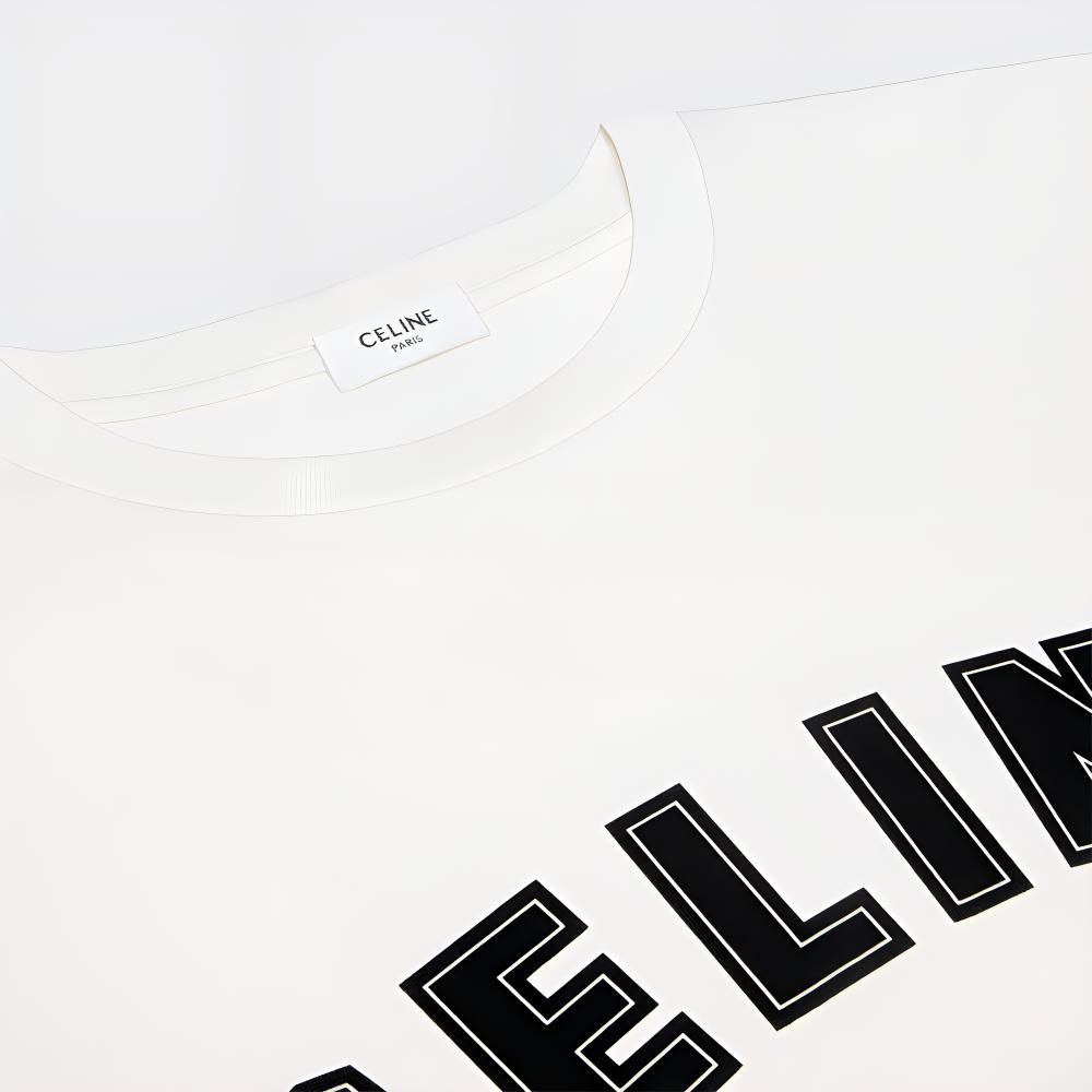 Purchase CELINE SS24  Loose Fit Logo Graphic Tee in White. 2X84N671Q-01OB