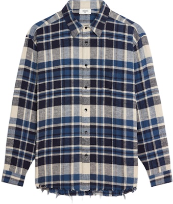 CELINE SS24 Navy Blue Plaid Fringe Button-Up Oversized Shirt. 2C59A366X-01NQ Buy CELINE SS24 Navy Blue Plaid Fringe Button-Up Oversized Shirt. 2C59A366X-01NQ