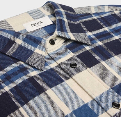 CELINE SS24 Navy Blue Plaid Fringe Button-Up Oversized Shirt. 2C59A366X-01NQ Shop CELINE SS24 Navy Blue Plaid Fringe Button-Up Oversized Shirt. 2C59A366X-01NQ