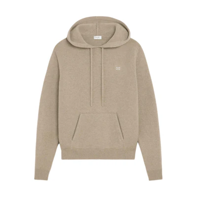 CELINE SS24 Solid Logo Embroidered Hoodie Sand Beige. 2AC87048T-03SD