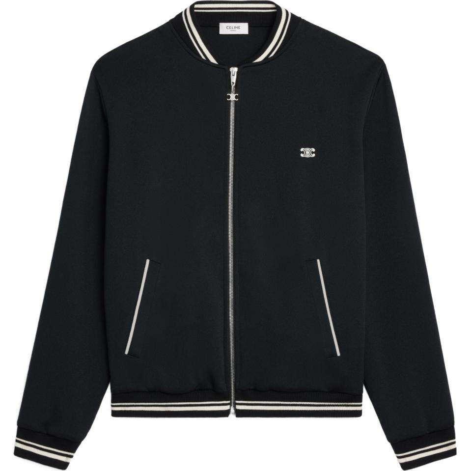 CELINE SS24  Striped Baseball Collar Zip Jacket - Black 2Y04H121O-BZZ8