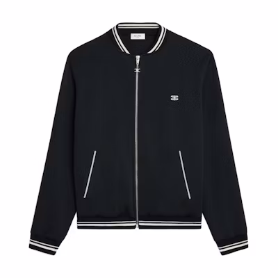 CELINE SS24 Striped Baseball Collar Zip Jacket - Black 2Y04H121O-BZZ8