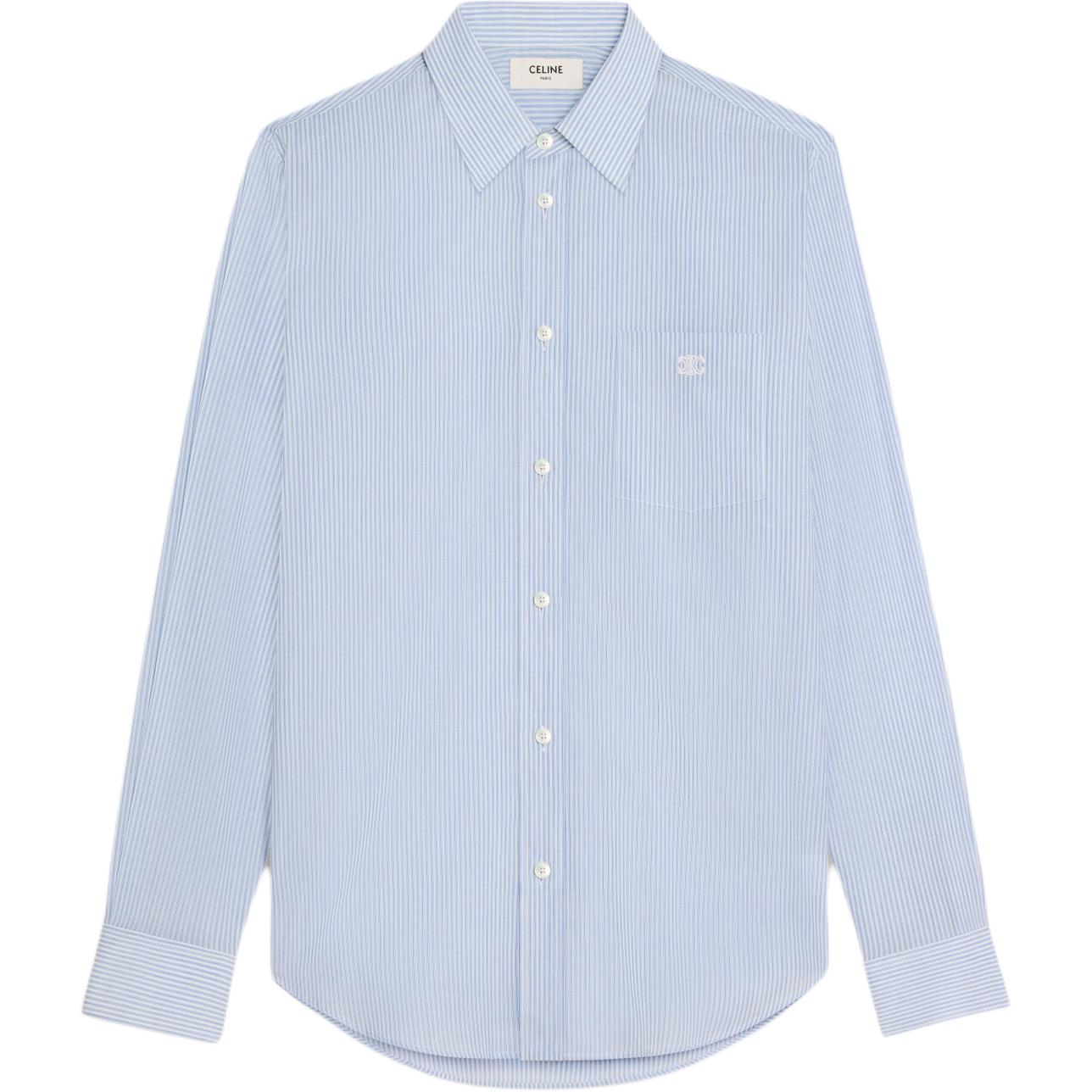CELINE SS24  Striped Logo Embroidered Button-Up Shirt Blue 2C982466X-01JP