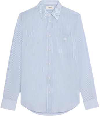 CELINE SS24 Striped Logo Embroidered Button-Up Shirt Blue 2C982466X-01JP Buy CELINE SS24 Striped Logo Embroidered Button-Up Shirt Blue 2C982466X-01JP