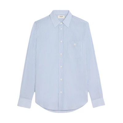 CELINE SS24 Striped Logo Embroidered Button-Up Shirt Blue 2C982466X-01JP