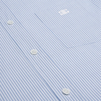 CELINE SS24 Striped Logo Embroidered Button-Up Shirt Blue 2C982466X-01JP Purchase CELINE SS24 Striped Logo Embroidered Button-Up Shirt Blue 2C982466X-01JP