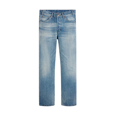 CELINE SS24 Washed Straight-Leg Jeans with Side Zipper Pockets in Dawn Shade 2N574662X-08LI