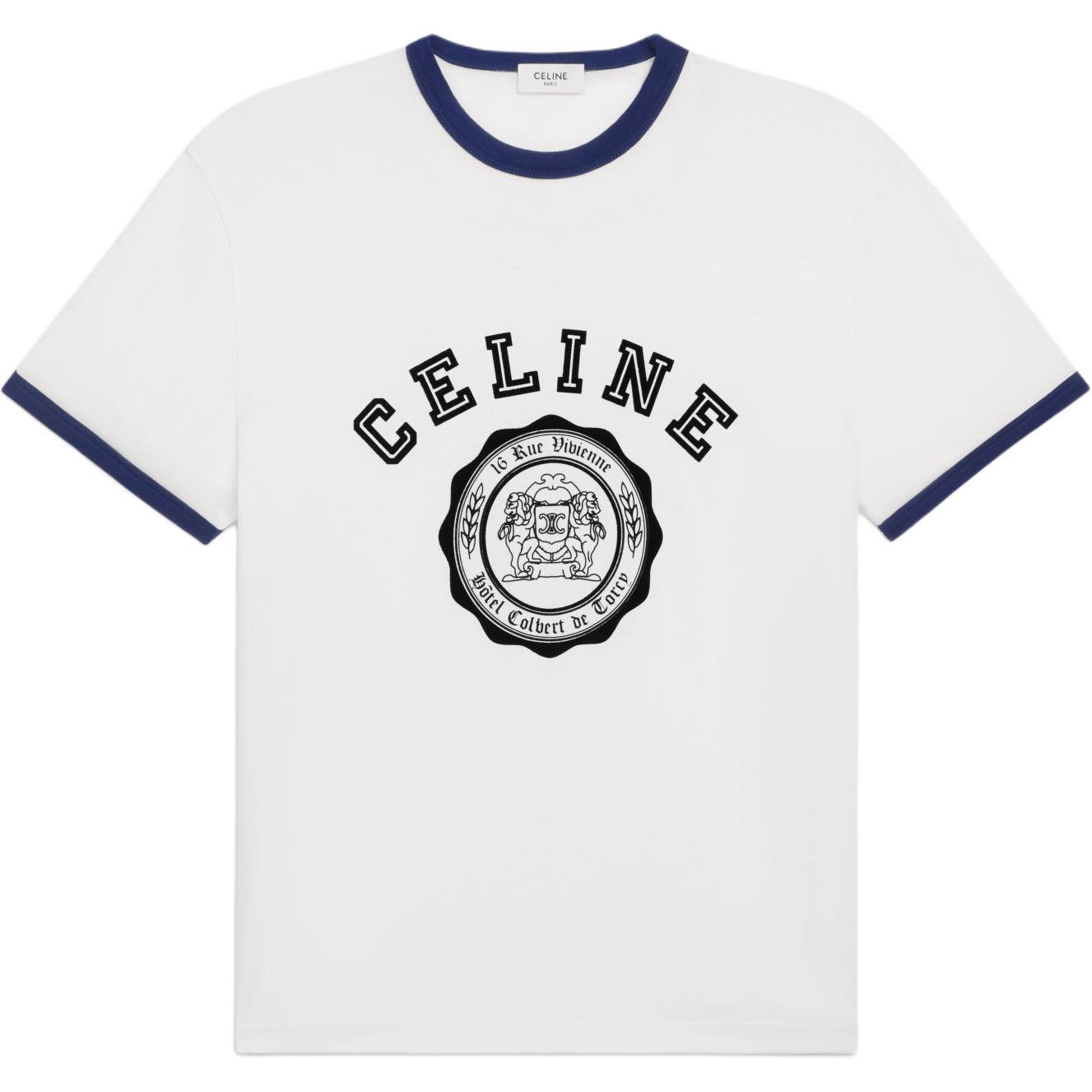 CELINE SS24  White Cotton Logo Print Oversized Crewneck T-Shirt RX00F507Z-CAS4