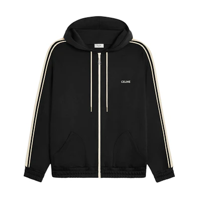 Celine SS24 Black Logo Embroidered Hooded Jacket 2Y58B121O-38AW