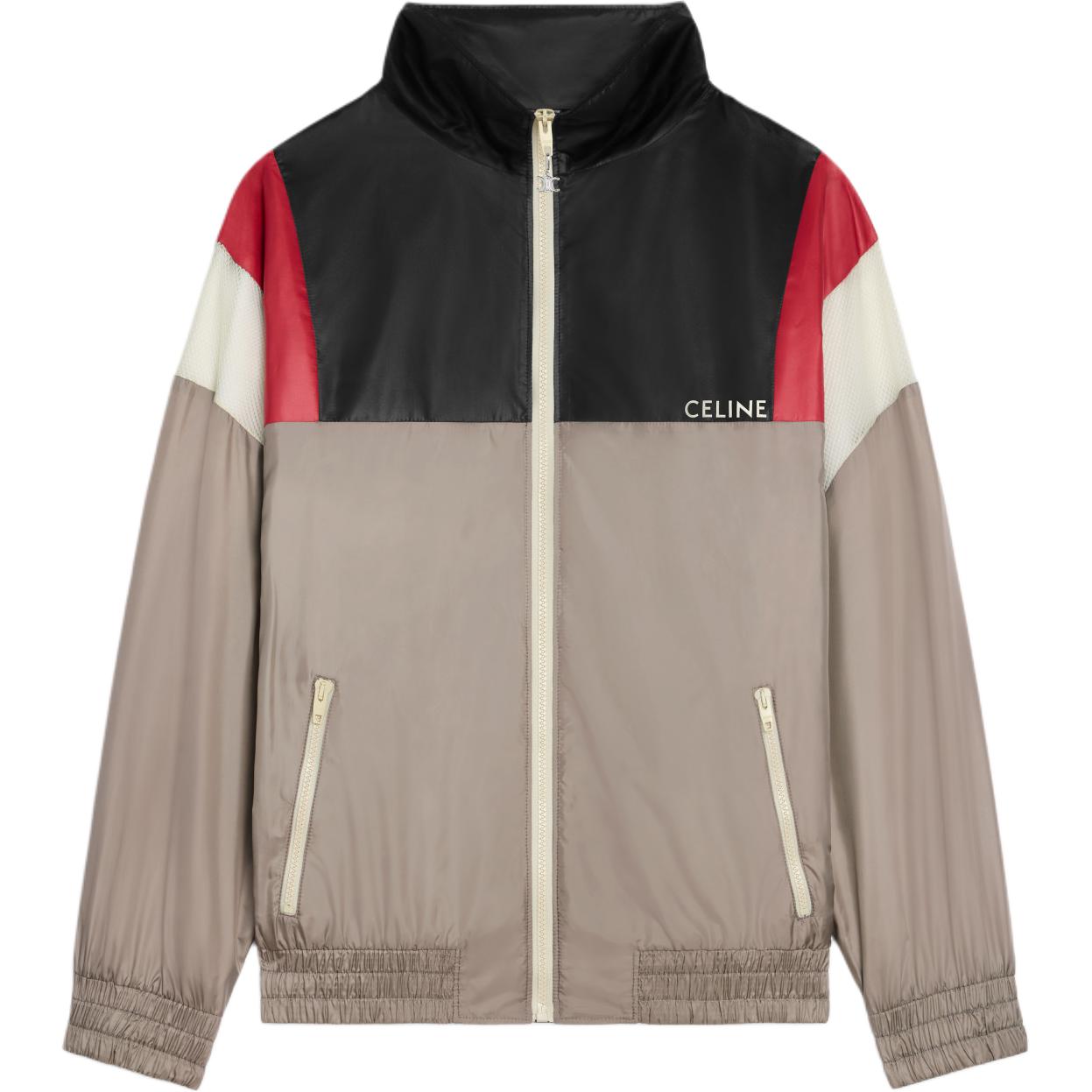 Celine SS24 Colorblock Logo Embroidered Loose High-Neck Jacket Multicolor 2W51B052I-01AG