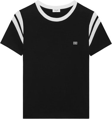 CELINE SS24 Contrast Logo Embroidered Crewneck T-Shirt Black Tee 2X30O671Q-38AW Buy CELINE SS24 Contrast Logo Embroidered Crewneck T-Shirt Black Tee 2X30O671Q-38AW