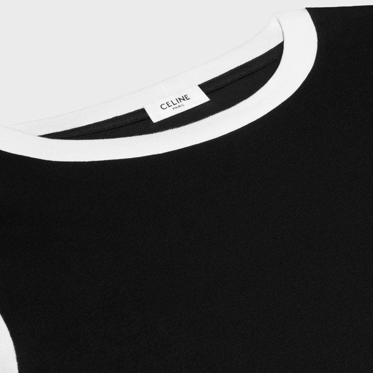 Shop Camiseta Negra de Cuello Redondo CELINE SS24 con Logo Bordado Contraste. 2X30O671Q-38AW