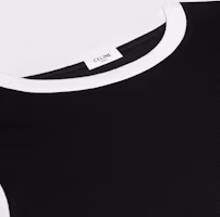 Shop CELINE SS24 黑色對比Logo刺繡圓領短袖T恤 2X30O671Q-38AW