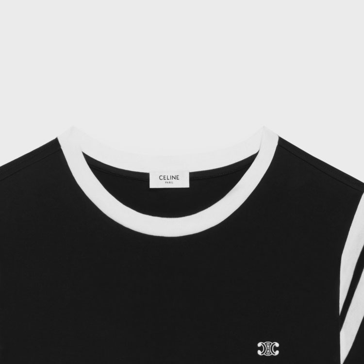 Details for Camiseta Negra de Cuello Redondo CELINE SS24 con Logo Bordado Contraste. 2X30O671Q-38AW