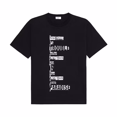 CELINE SS24 Cracked Letter Print Black Crewneck Short Sleeve T-Shirt Men. 2X73L671Q-38AW