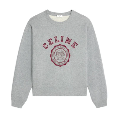 Celine SS24 Grey Crewneck Logo Print Loose-Fit Sweatshirt RY030670Q-09BA