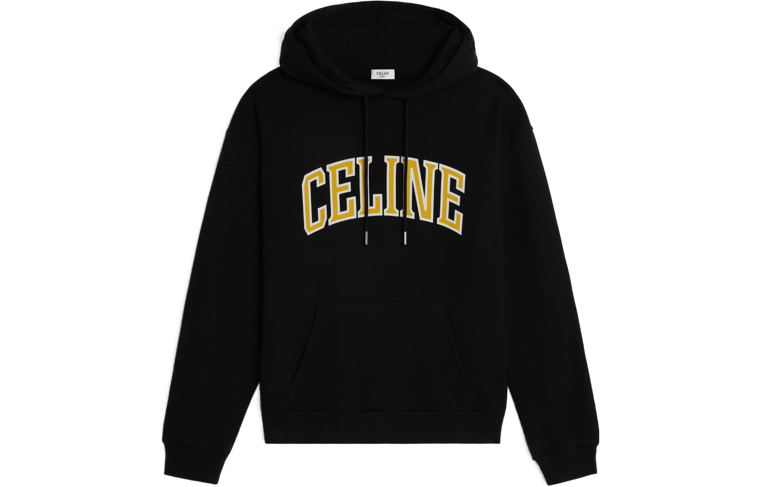 CELINE SS24 Letter Print Loose Hoodie Black  Sweatshirt. 2Y75F670Q-38JE
