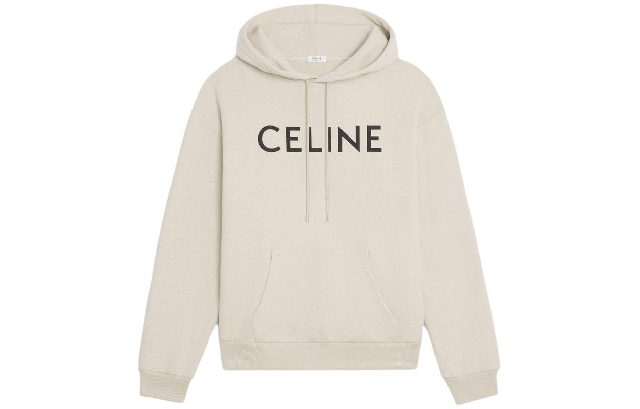 CELINE SS24 Logo Print Beige Hoodie for Men 2Y321765N-01CB