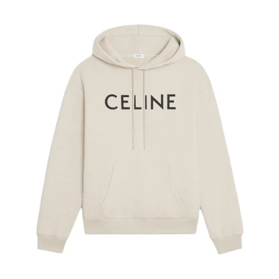 CELINE SS24 Logo Print Beige Hoodie for Men 2Y321765N-01CB