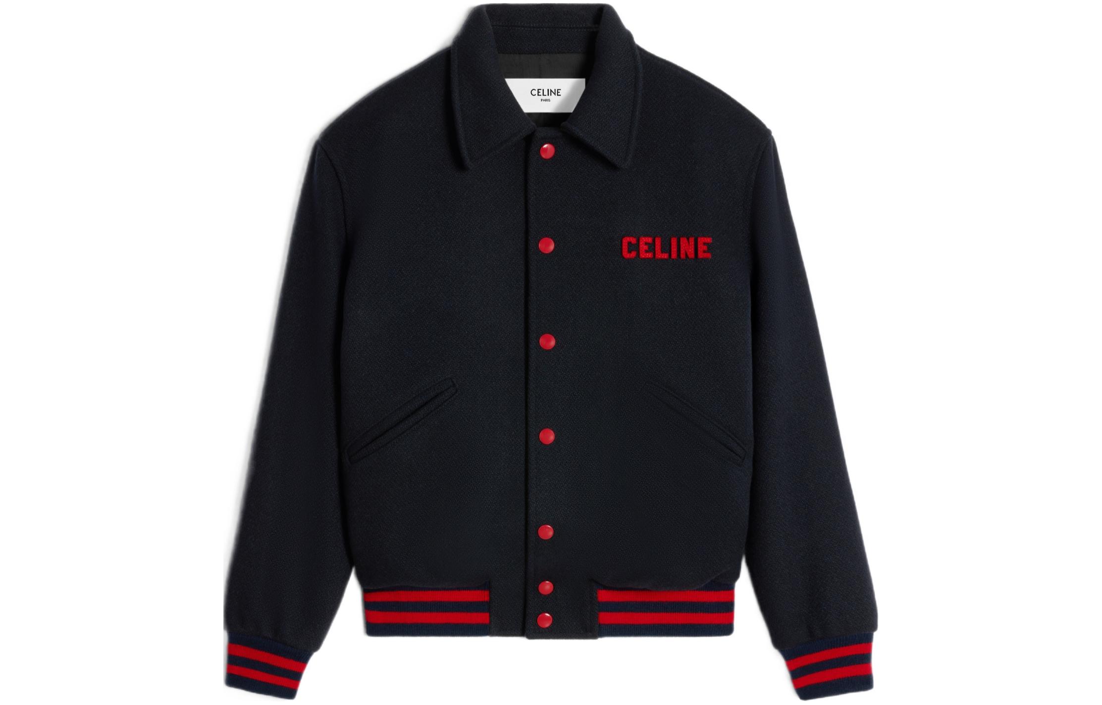 Celine SS24 Navy Blue Logo Patch Button-Up Jacket for Men Long Sleeve 2V795896C-07MR