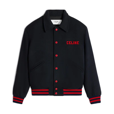 Celine SS24 Navy Blue Logo Patch Button-Up Jacket for Men Long Sleeve 2V795896C-07MR