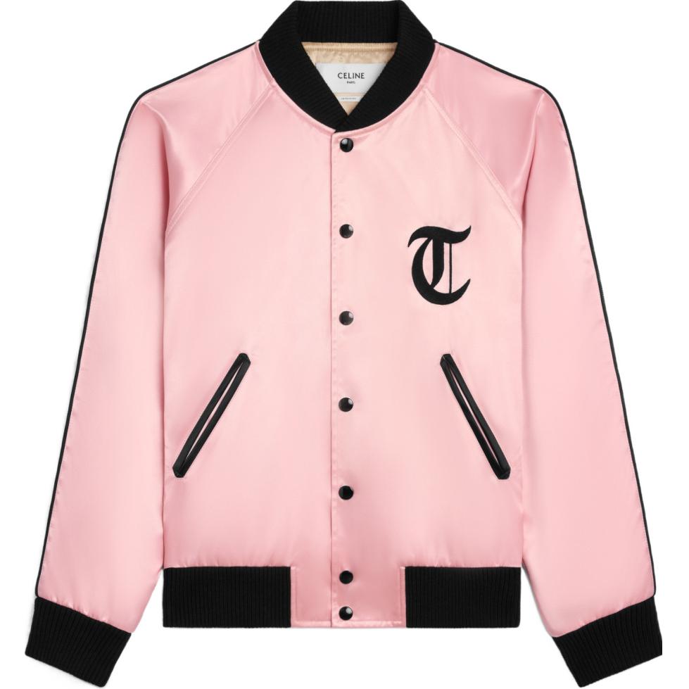 Celine SS24 Pink Logo Embroidered Long-Sleeve Baseball Jacket RV022048S-24PI
