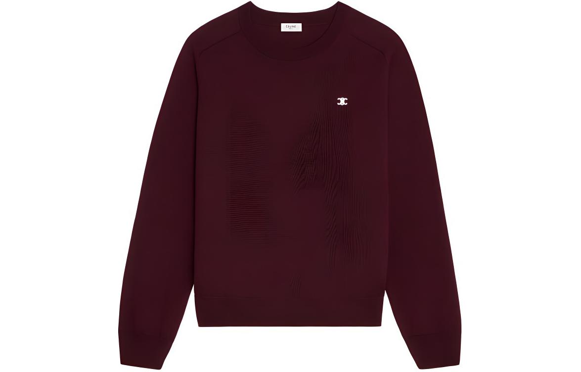 CELINE SS24 Solid Color Logo Embroidered  Sweater - Burgundy 2AH80322U-28BD