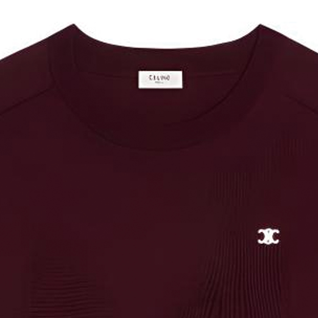 Shop CELINE SS24 纯色刺绣标志毛衣 - 酒红色 2AH80322U-28BD