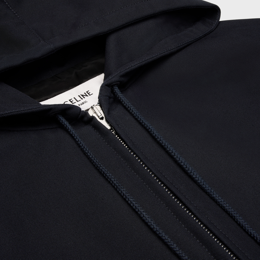 Shop CELINE SS24 Solid Logo Embroidered Hoodie Jacket  Sky Blue. 2W96C208R-07MR