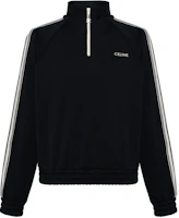 Celine SS24 Striped Logo Embroidered Oversized Black Sweatshirt for Men 2Y90G121O-38AW Celine SS24 Striped Logo Embroidered Oversized Black Sweatshirt for Men 2Y90G121O-38AW