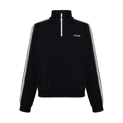 Celine SS24 Striped Logo Embroidered Oversized Black Sweatshirt for Men 2Y90G121O-38AW