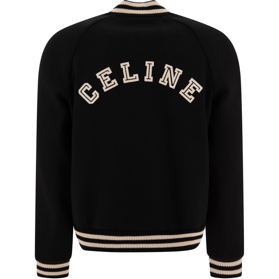 Lookbook CELINE SS24 Jaket Hitam Lengan Panjang Logo Garis Strip Single-Breasted 2V86W896C-38NO
