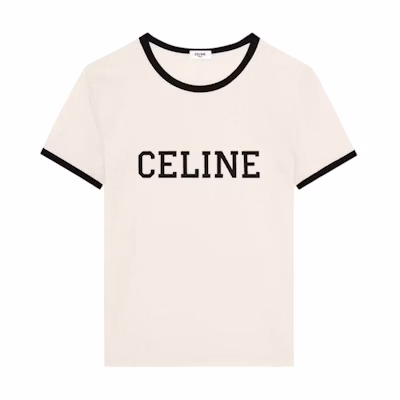 CELINE SS25 Beige Slim Fit Letter Crewneck T-Shirt. RX02R507Z-01QF