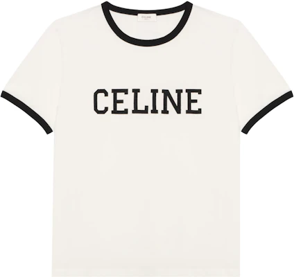 CELINE SS25 Kaos Kerah Bulat Letter Slim Fit Warna Krem. RX02R507Z-01QF Order CELINE SS25 Kaos Kerah Bulat Letter Slim Fit Warna Krem. RX02R507Z-01QF