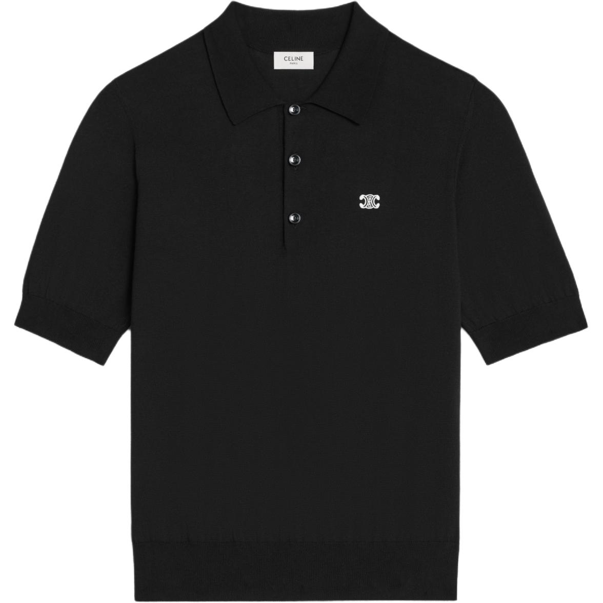 CELINE SS25  Black Logo Embroidered Short-Sleeve Polo Shirt. 2ADDT367Y-38NO