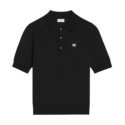 CELINE SS25 Black Logo Embroidered Short-Sleeve Polo Shirt. 2ADDT367Y-38NO