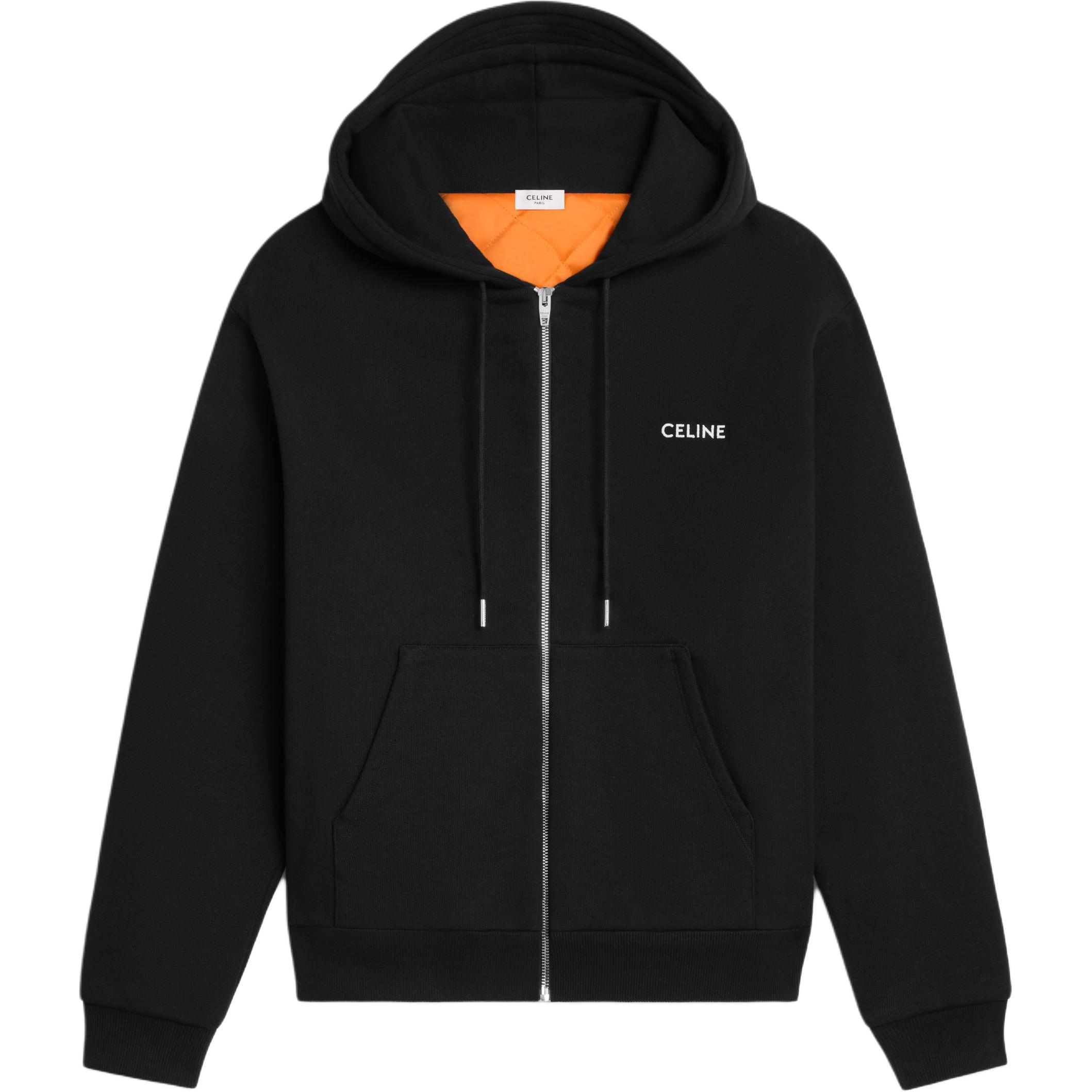 CELINE SS25  Black Zip-Up Hoodie with Logo. RY04I345F-38AW